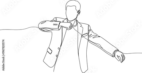 Businessman with outstretched arms in suit.