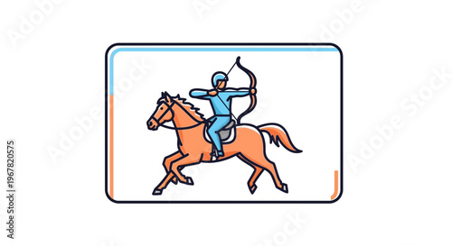 Vibrant illustration of a skilled mounted archer demonstrating impressive precision in an