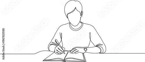 A man reading and writing book.