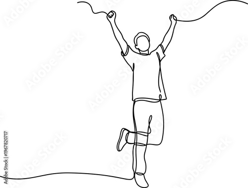 Person jumping with arms raised high.