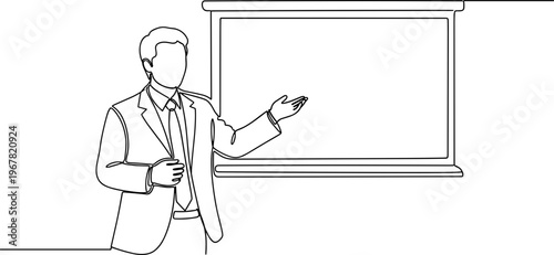 Businessman giving presentation with marker.