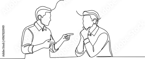 Two men talking and gesturing.