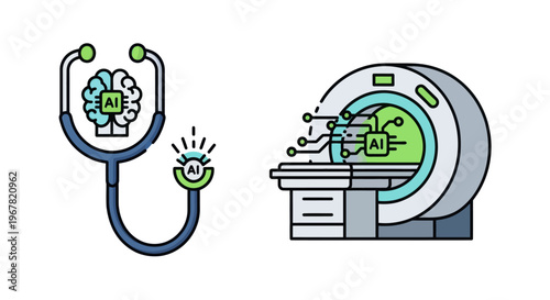 AI in Healthcare: Stethoscope with Brain and MRI Scanner with Circuit