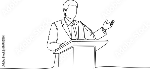 Businessman giving a speech at podium.