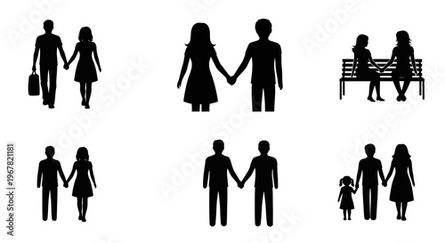 Diverse Couple Silhouettes: Holding Hands, Family, Relationships, Love, Connection