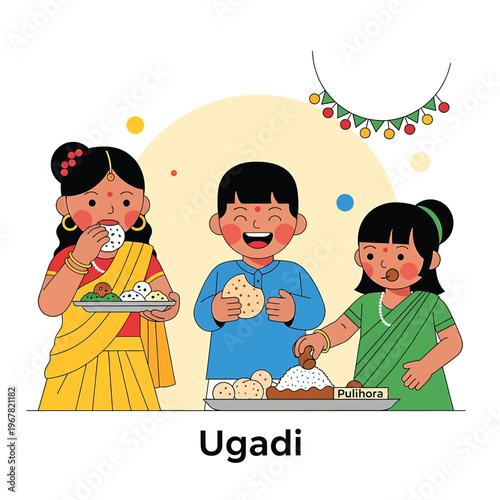 Indian kids celebrating Ugadi festival.