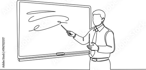 Businessman drawing on white board.
