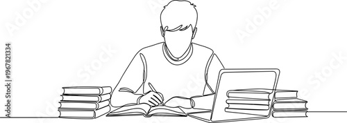 Man sitting at desk with laptop.