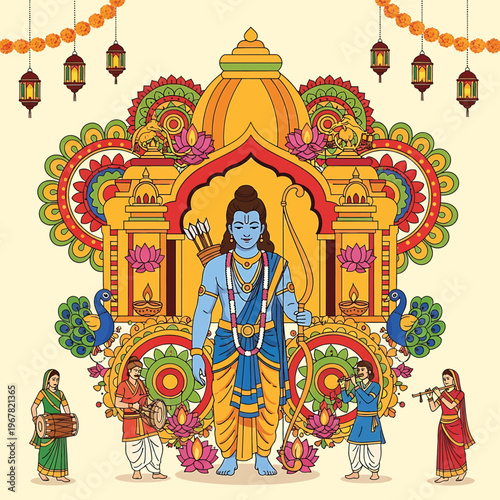 Hindu God Rama Standing Blue Skin.