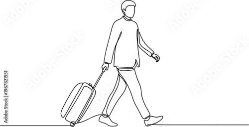 Man walking with a suitcase slowly.