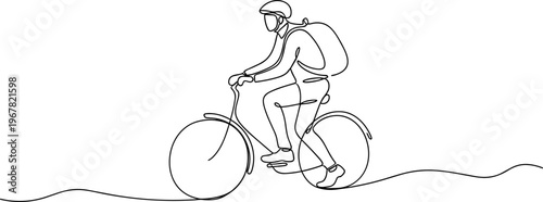 Man riding bicycle with backpack.