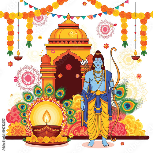 Hindu god Rama standing heroically alone.