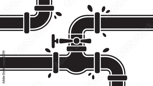 Industrial plumbing pipe system with elbow and tee joints and valve