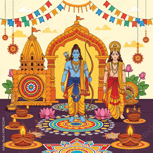 Hindu God Rama and Sita standing.