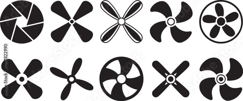 Set of ten abstract propeller and fan blade vector illustrations in various shapes