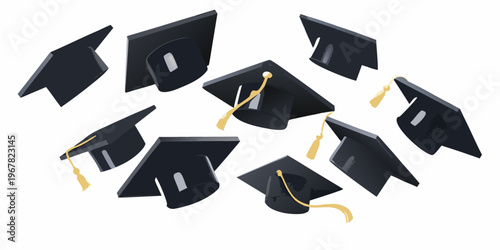 Floating graduation caps celebrate academic achievement and future success
