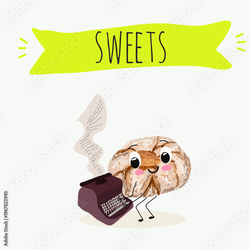 Funny Characters amaretti italy dessert, hand drawn vector illustration.