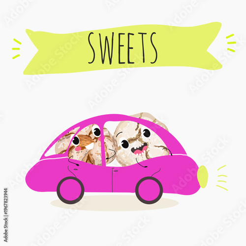 Funny Characters amaretti italy dessert, hand drawn vector illustration.