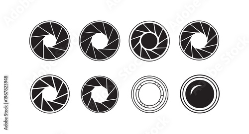 Camera shutter aperture icons set isolated on white background photo equipment symbol collection