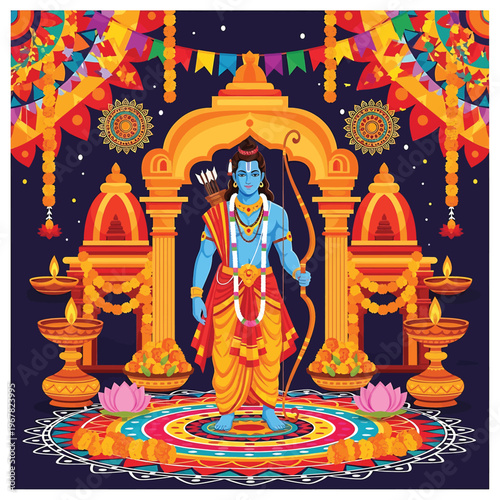 Hindu God Rama Standing in Temple 9.