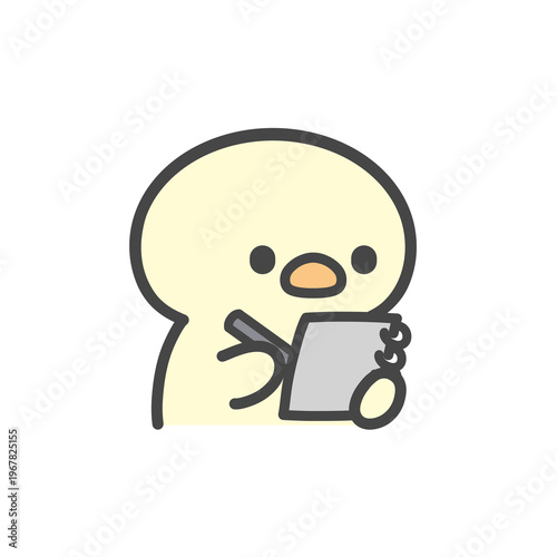 メモを取るかわいいひよこの手書きイラスト　記録・勉強・仕事・ノート作業のイメージ