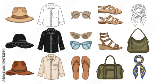 Fashion Accessories Collection Hats, Sunglasses, Sandals, Bags, and Scarves for a Stylish Look