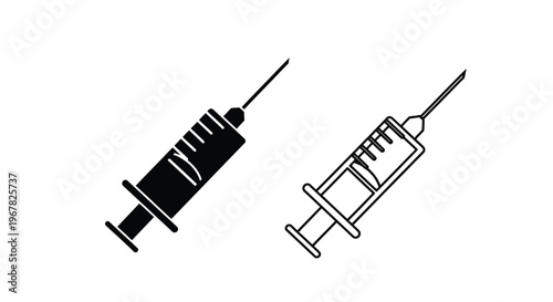 Two syringe icons one filled black and one outlined in white