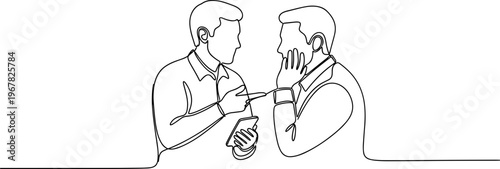 Two men talking in secret whisper.