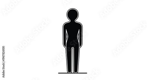 Simple black silhouette of a standing human figure on a white background