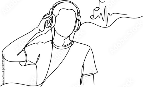 Man wearing headphones listening music.