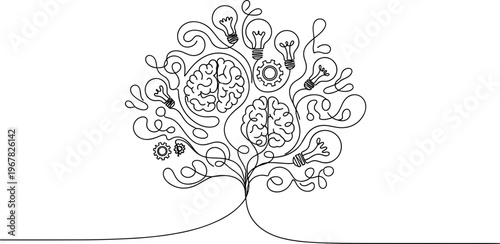 Brain Tree with Light Bulb Ideas.