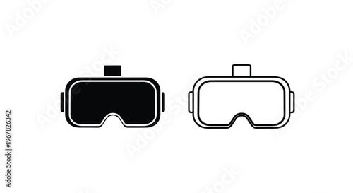 Black and white illustration of virtual reality headsets side by side