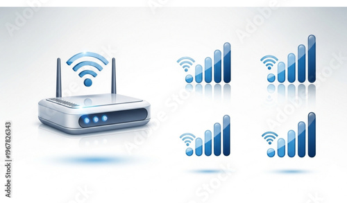 3D Style WiFi Signal Icons Set with Glossy Wireless Network Indicators Vector Illustration