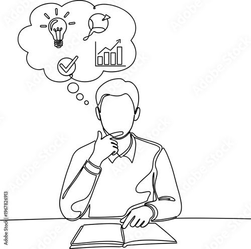 Man thinking with book and ideas.