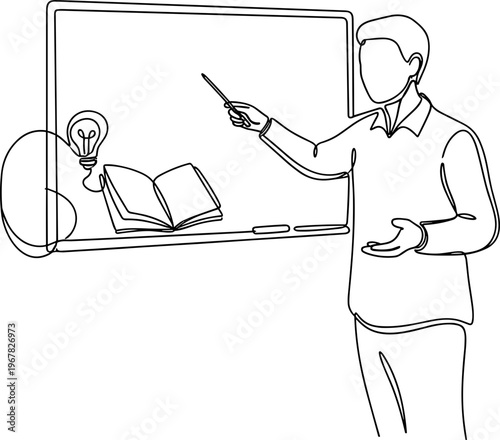 Man pointing at whiteboard with ideas.