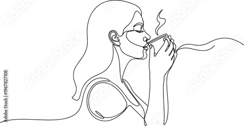 Woman Smoking Cigarette Close Up Portrait.