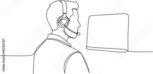 Man wearing headset and working.