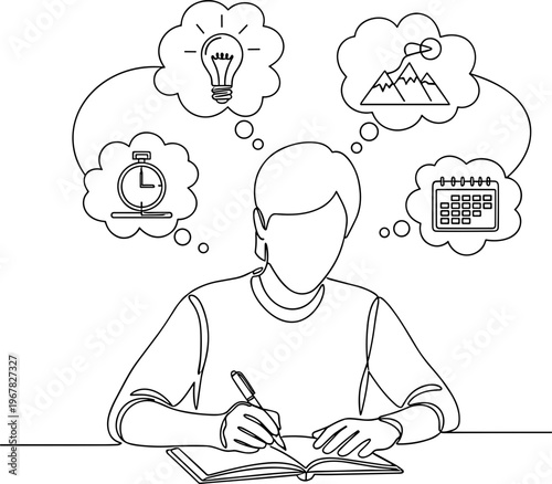 Man thinking and writing ideas down.