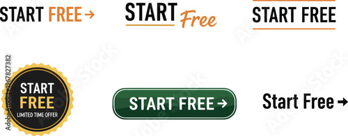 This image showcases various iterations of the start free promotional text displayed in different colors styles and formats high quality professional detailed modern