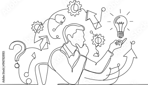 Man thinking with light bulb idea.