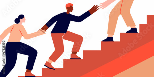 People helping each other climb steps symbolizing support and collaboration