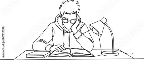 Young man studying with book.