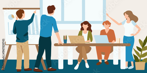 Team collaboration and brainstorming session in a modern office setting