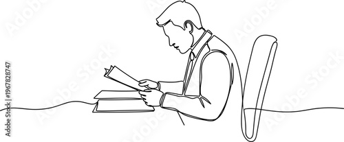 Man reading book sitting down.