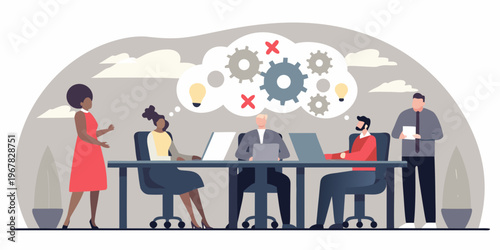 Team meeting discussing problem solving and innovative ideas with challenges