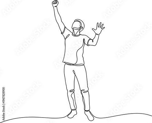 Man in casual clothes celebrating success.
