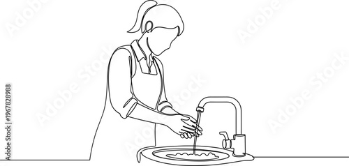Woman Washing Hands Under Faucet.