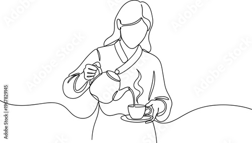 Woman pouring coffee into cup.