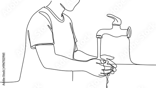 Person Washing Hands Under Faucet.