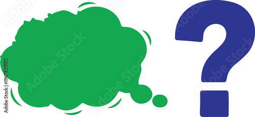 Green thought bubble with a blue question mark